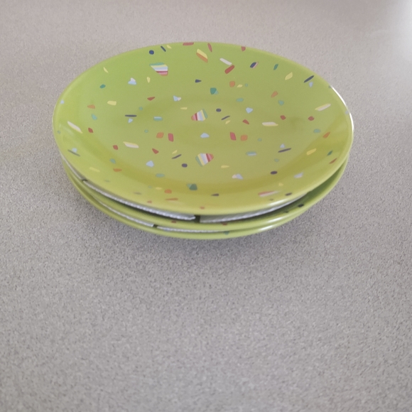 Set Of 3 OpalHouse round green confetti print stoneware appetizer plates New - Picture 2 of 4